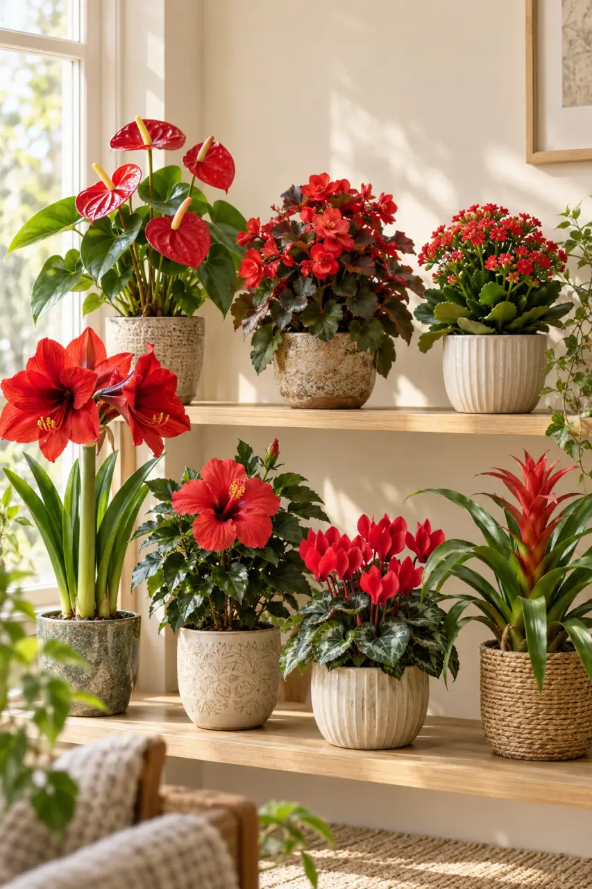 7 plantes d’intérieur à fleurs rouges selon la lumière et l’entretien