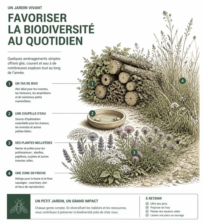 Aménagement d'un jardin accueillant pour les animaux et la biodiversité