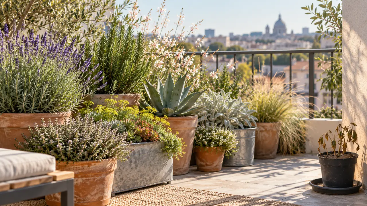 Plantes plein soleil sans arrosage sur un balcon : les bons choix et l’erreur qui les dessèche
