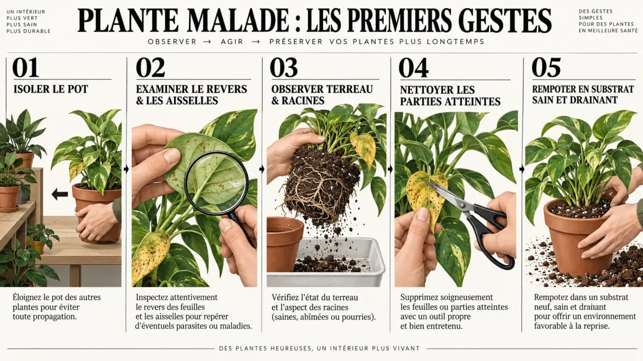 Étapes pour traiter une maladie des plantes vertes et examiner les racines