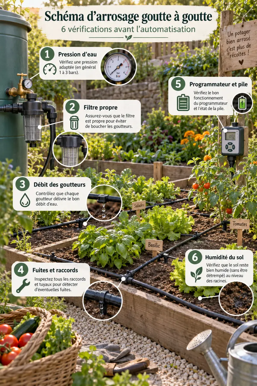 Schéma d’arrosage goutte à goutte : 6 vérifications avant l’automatisation