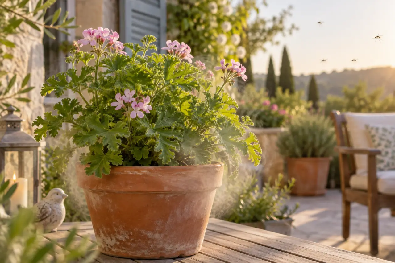 Géranium anti-moustiques : un parfum local, pas une protection complète de la terrasse