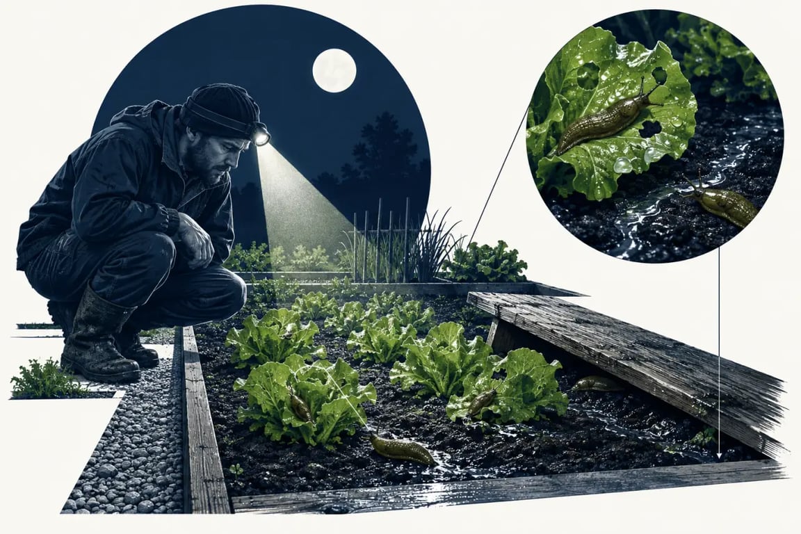 Surveillance nocturne avec un répulsif limaces naturel au potager