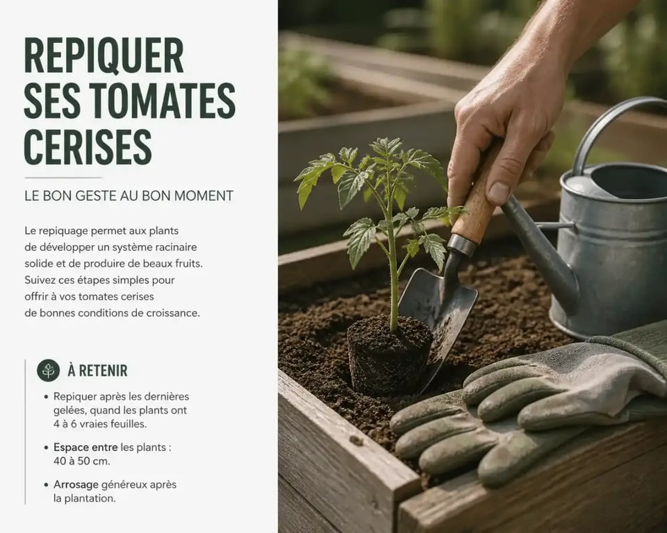 Outils de base pour un plan potager debutant, plantation d'un jeune plant de tomate