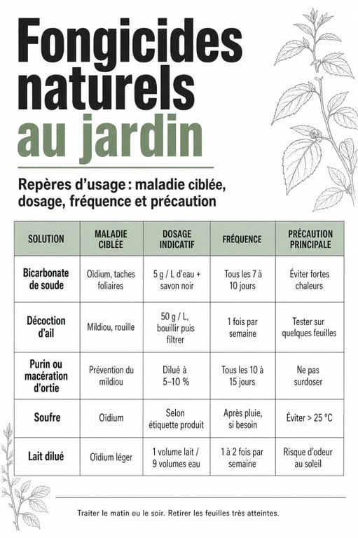 Fongicide naturelle : tableau comparatif des solutions naturelles contre l’oïdium, le mildiou et autres maladies
