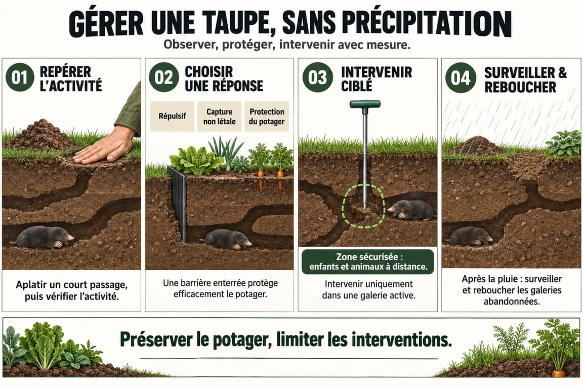 Comment se débarrasser d'une taupe : identifier une galerie active et choisir une méthode ciblée