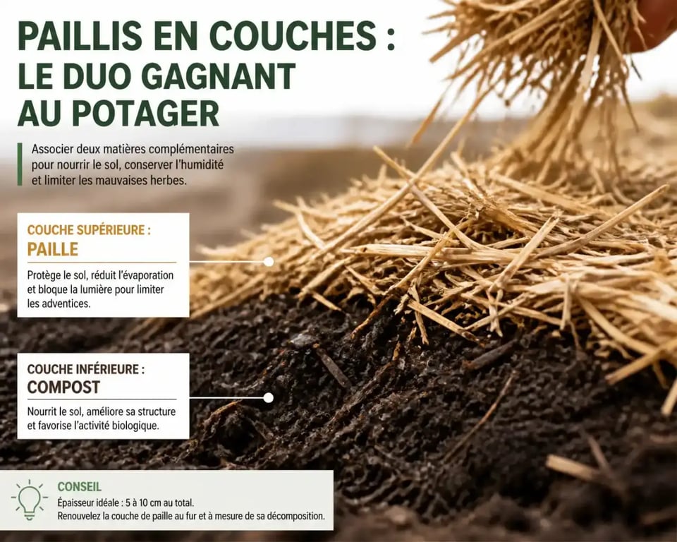 Superposition de compost et de paille pour un paillage potager efficace