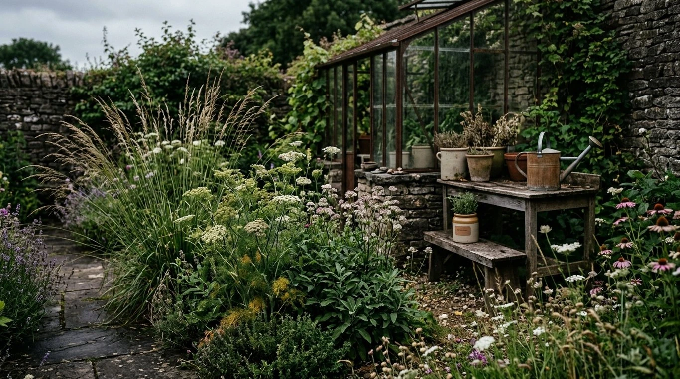 Outils de jardinage anciens et boutures