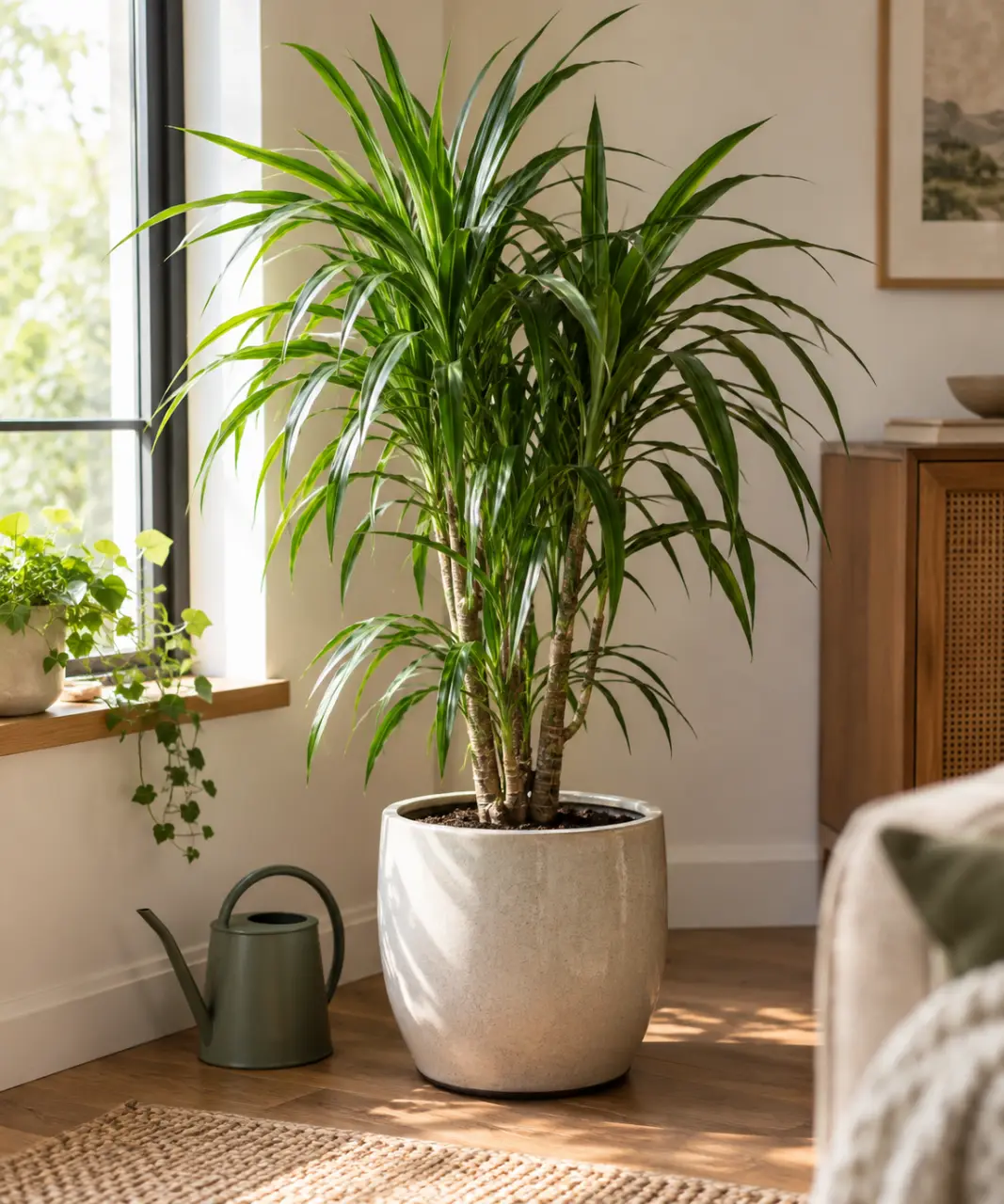 Le Dracaena s’épanouit en lumière indirecte, avec un arrosage maîtrisé